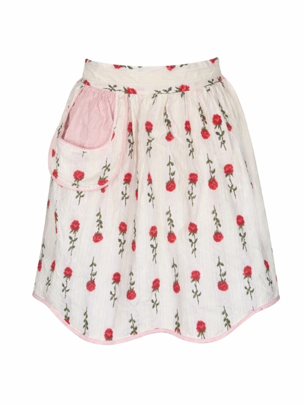 Vintage handmade Cottagecore Romantic Floral Apron – Pink Red Rose Print - Picture 2 of 9